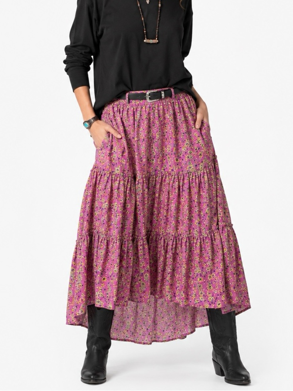 Xirena Iris Pink Yellow Floral Asymmetrical Cotton Silk Midi Skirt XS